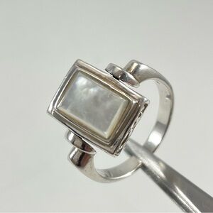 Vintage Sterling Silver Spinning Double Sided Ring Mother of Perl Filigree Side